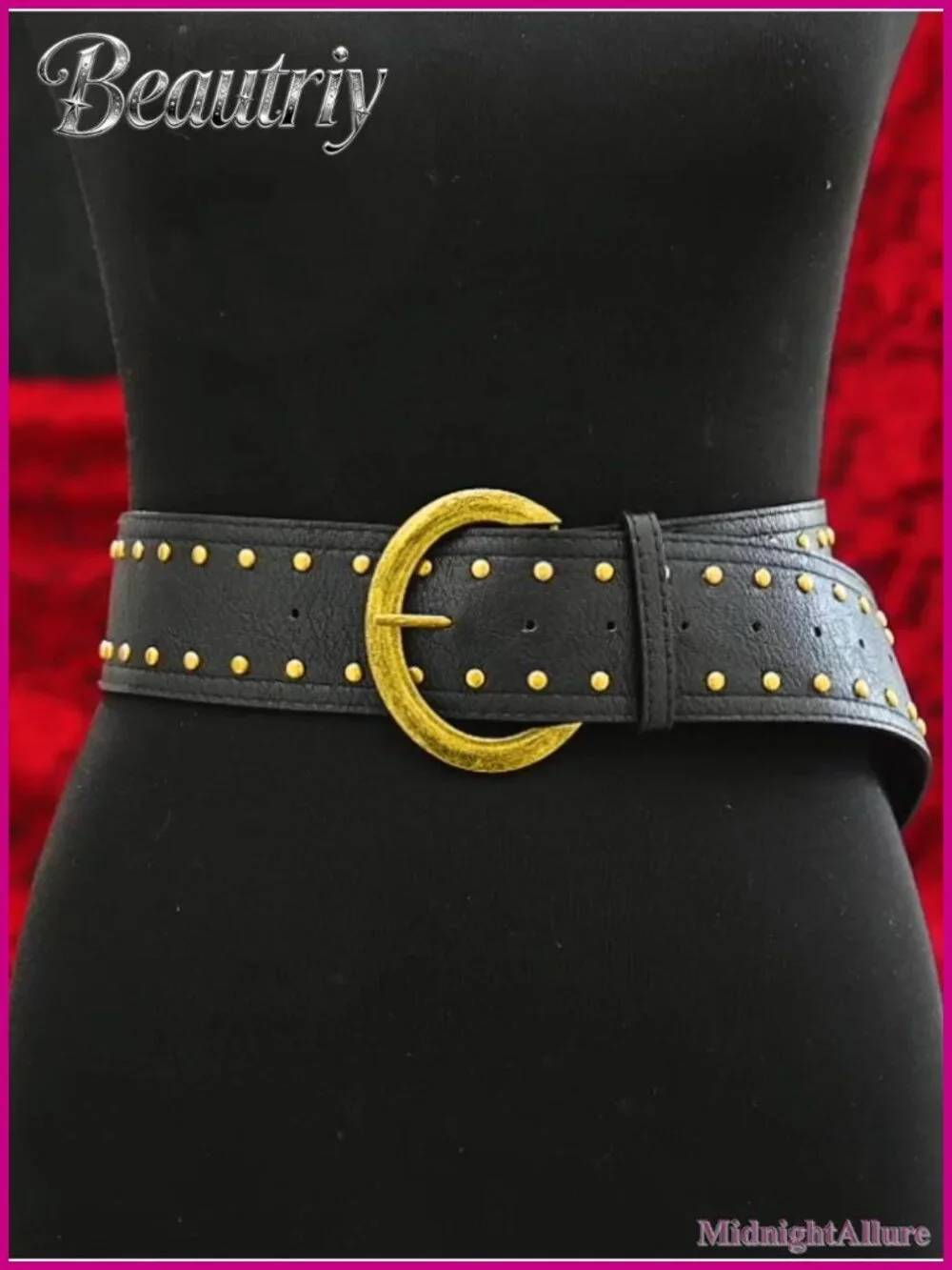 Wide Studded Leather Belt Chunky Vintage Thick Waist Belt for Women